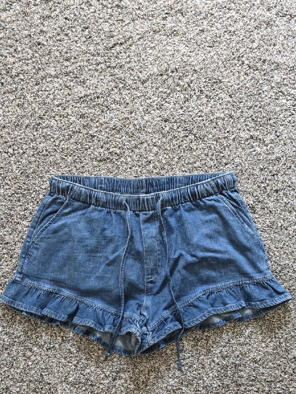 American Eagle Outfitters Denim Ruffle Hem High-Waist Shorts - Blue